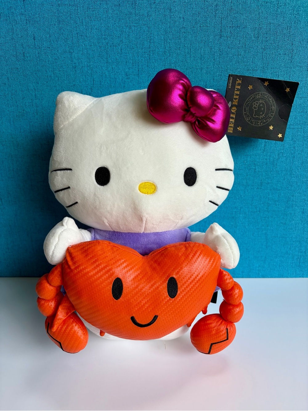 Hello Kitty Plush with Fuchsia Bow and Orange Heart Crab Zodiac Cancer Sign